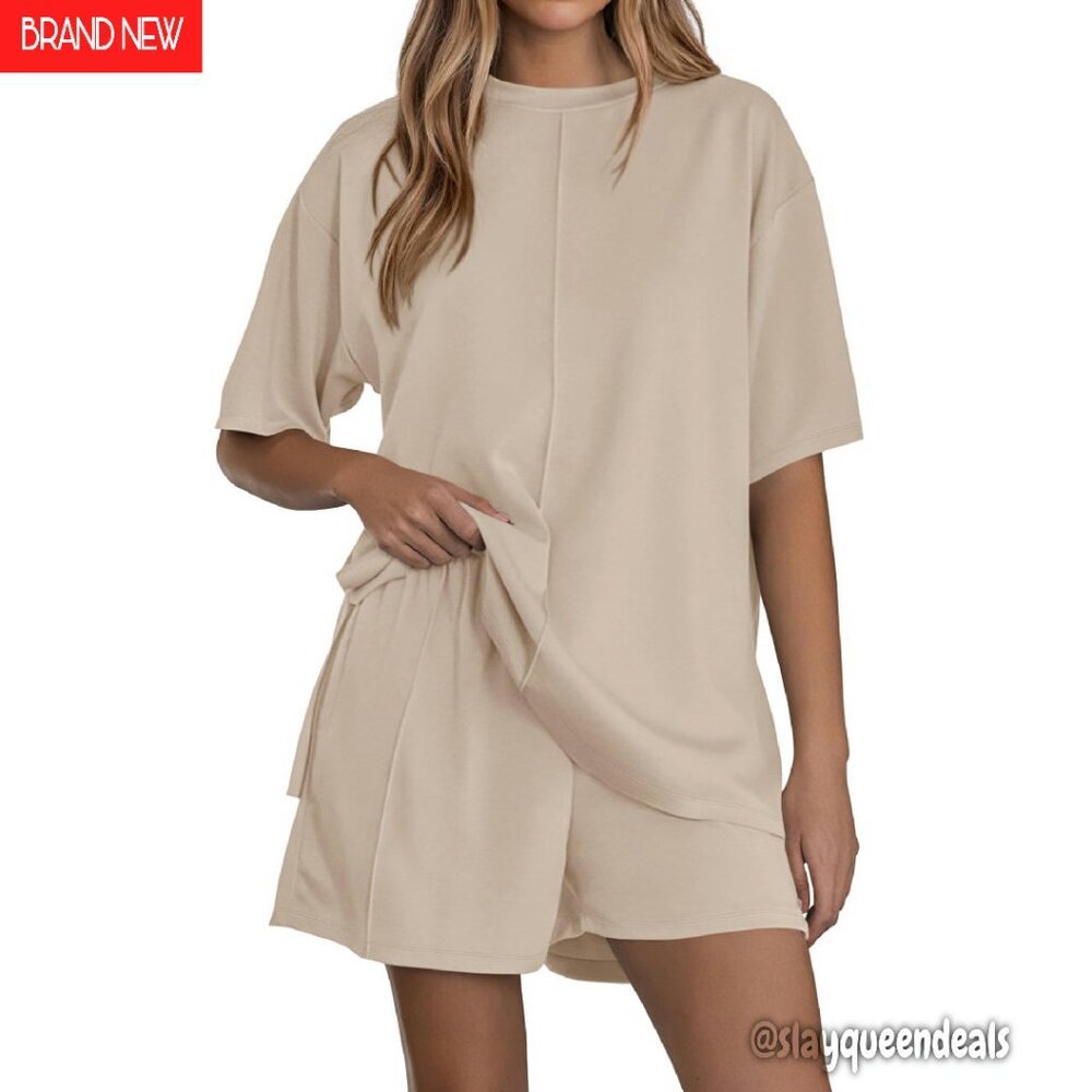 Women's 2-Piece Lounge Set Short Sleeve Top & Shorts Active Wear